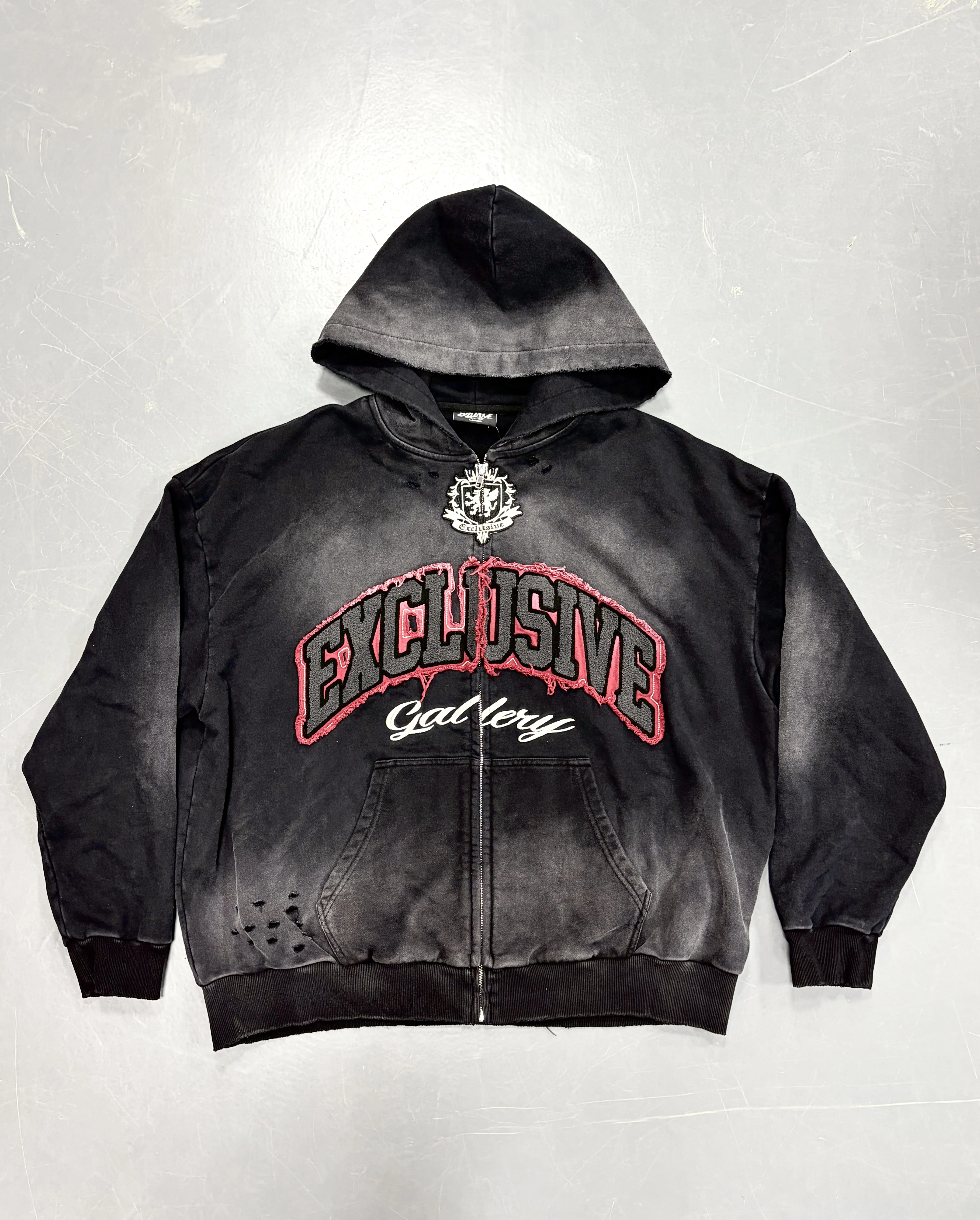 SALATI High Quality Custom Streetwear Zip up Jacket Heavyweight Vintage Acid Wash Distressed Applique Embroidery Boxy Hoodie Men gallery 7