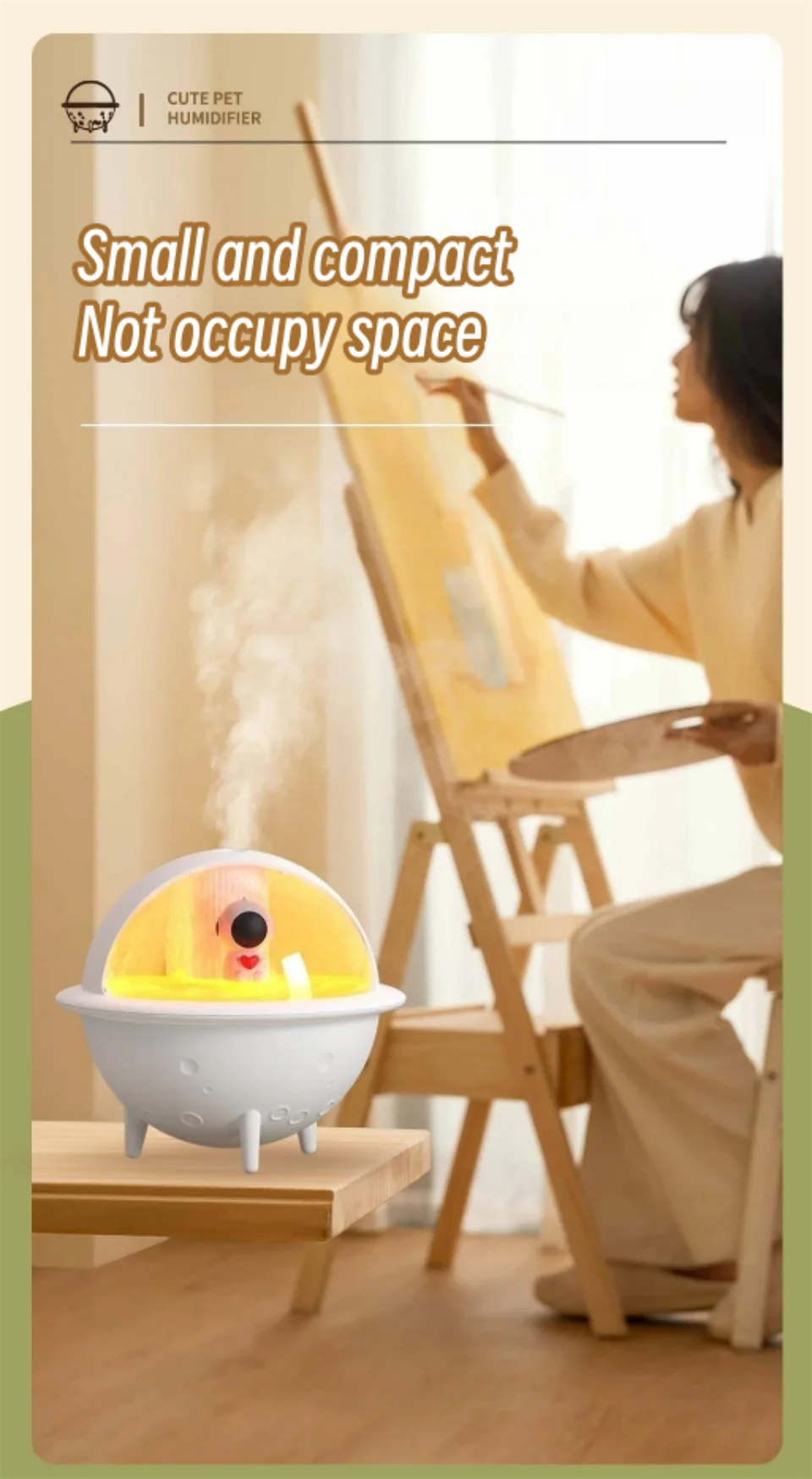Gadgetoo Creative 350Ml Space Man Planet Humidifier Cool Mist Ultrasonic Mist Sprayer With Romantic Warm Light