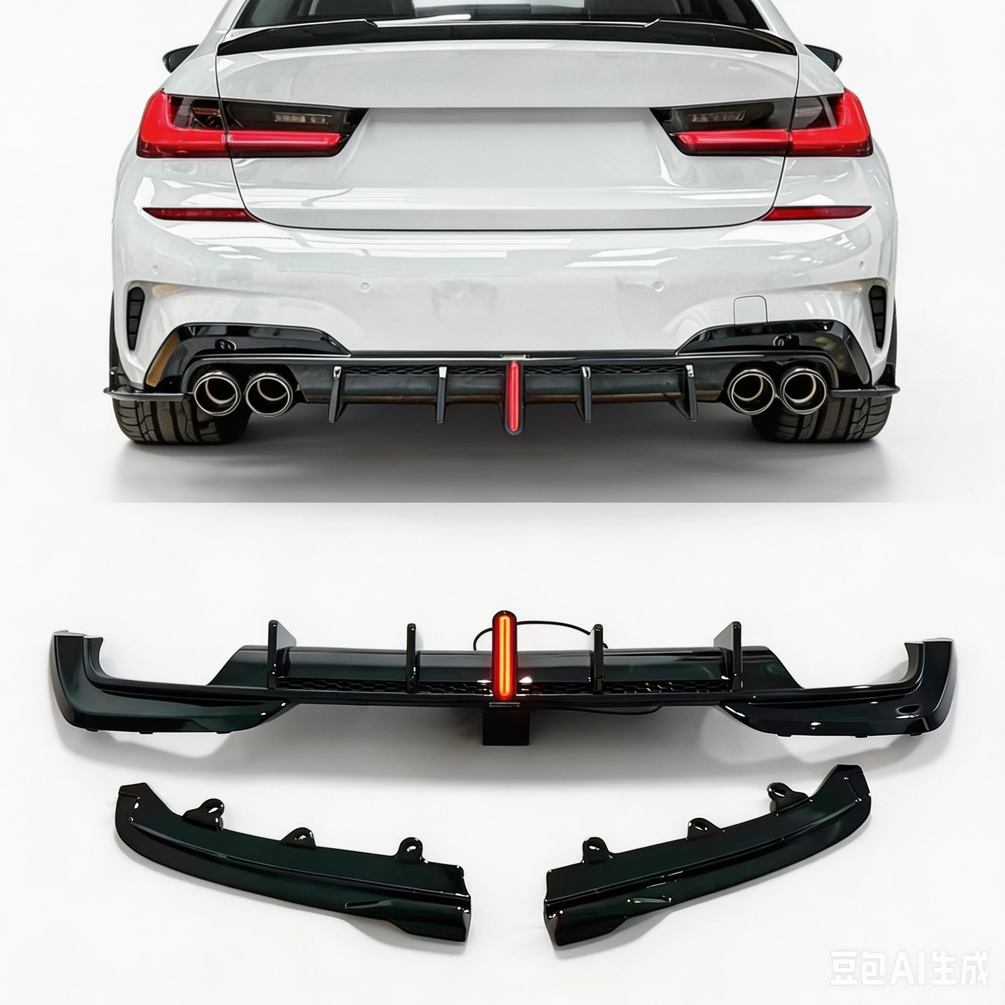 Performance PP Rear Lip Side Splitters LED Signature Exhaust Diffuser 3 Series G20 PRE-LCI Glossy Black for BMW 2019-2022