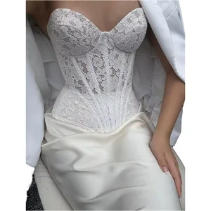 Women's Pure Color Steel Bone Lace Corset V-Neck Sexy Sheer Bustier Tops Jersey Fabric Waist Shapewear Lingerie Overbust Firm