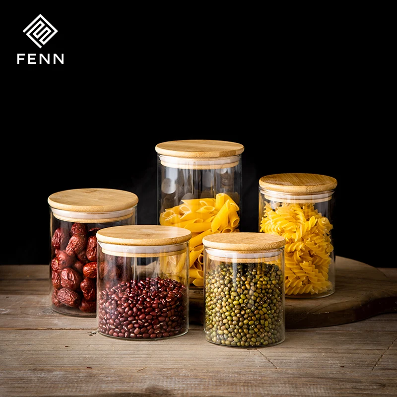 High Quality Airtight Food Storage Container Kitchen Use Clear Glass Storage Jars Bamboo Lids With Silicone Ring