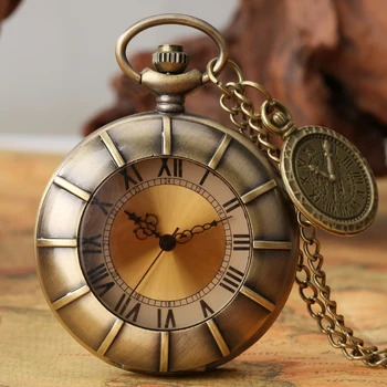 Birthday Christmas Jewelry Gifts Antique Bronze Roman Analog Quartz Watch Chain Pendant Vintage Pocket Watch For Men Women