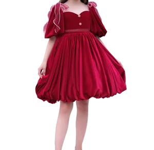 Luxury Style Kids Princess Dress Puff Sleeve Ball Grown Girls Dresses Short Sleeve Birthday Party Dress