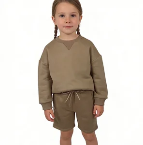 High Quality Solid Blank Custom Crewneck Sweatshirt Shorts Set Unisex Sweatsuits for Kids