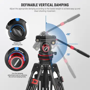 NEEWER Heavy Duty Video Tripod Fluid Head with Stepless Adjustable Pan/Tilt Damping, Quick Release Plate, Compatible with DJI detail image