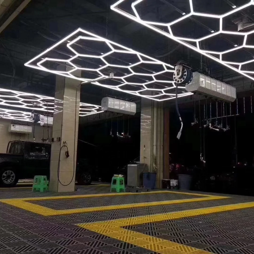 Customer Specifications Hexagon LED Ceiling Garage Lights Grids 6500K 512W Car Detailing Lights