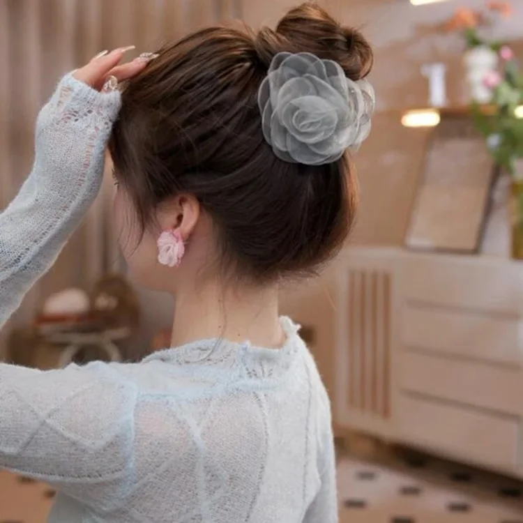 Super Fairy Gauze Flower Grab Jaw Clip Sweet Bubble Flower Hairclip Girls Ponytail Shark Clip Hair Claws