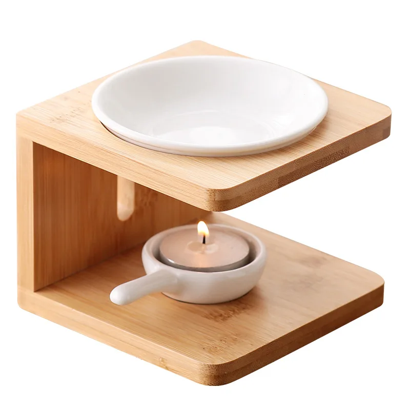 Eco-Friendly Home Aromatherapy Essential Oil Diffuser Ceramic Tealight Oven Candle Bamboo Fragrance Oil Burner Home Decoration