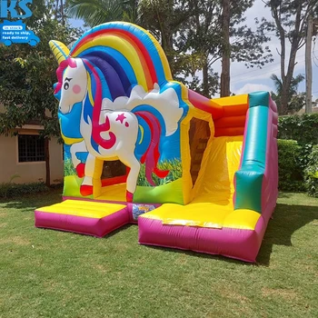 13x13 ft Large Commercial PVC Kids Unicorn Inflatable Bounce House Rainbow Bouncy Castle Bouncer With Slide For Party Rental