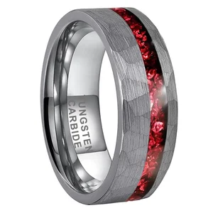 Coolstyle Jewelry 8mm Engagement Wedding Band for Men Women Purple Glasses Chip Inlay Hammered Tungsten Carbide Ring