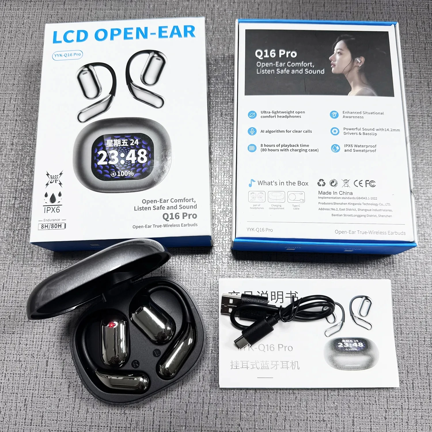 YYK-Q16 Pro AI Wireless Sport Earbuds In-Ear Full Color Touch Screen Headset with LED Battery Indicator Real-Time Translation