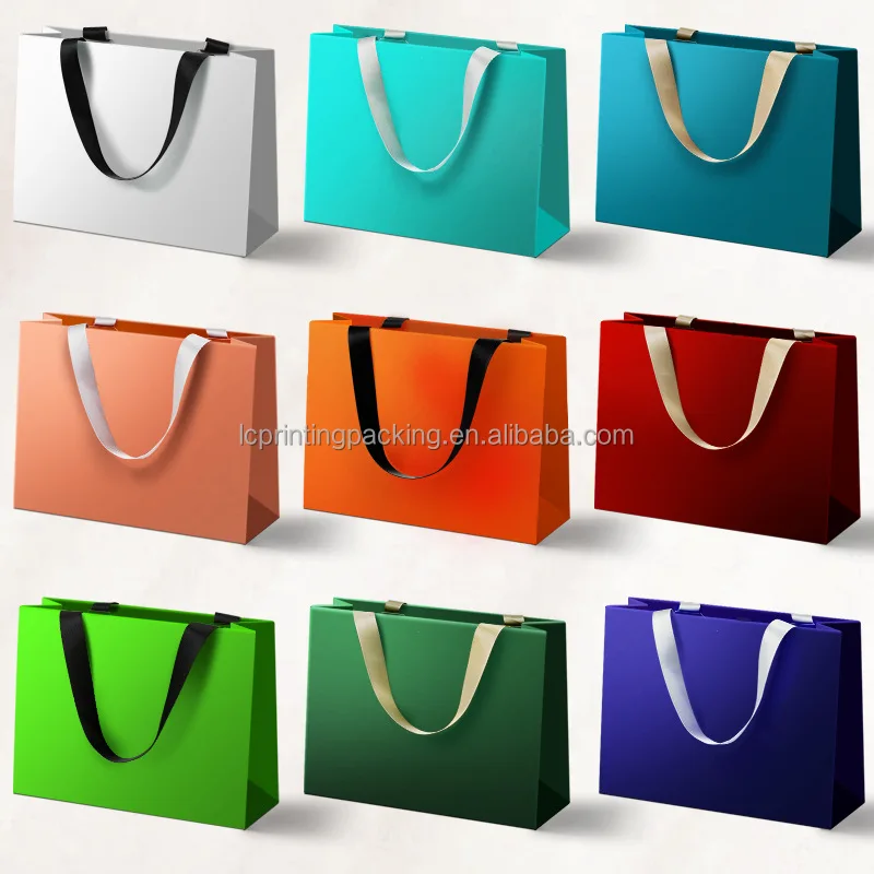 Custom Gold Foil Logo Luxury Texture Paper Gift Shopping Bag Double ...