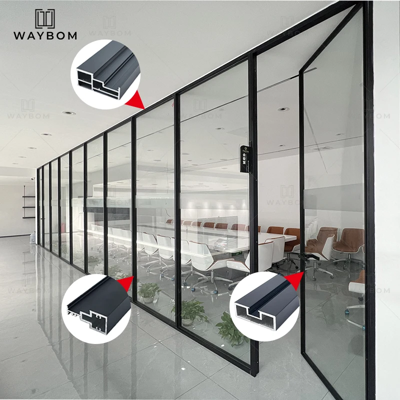 Slim Office Modular Aluminium Profile Glass Partition Indoor Acoustic Toughened Glass Aluminium Partition Office Frame