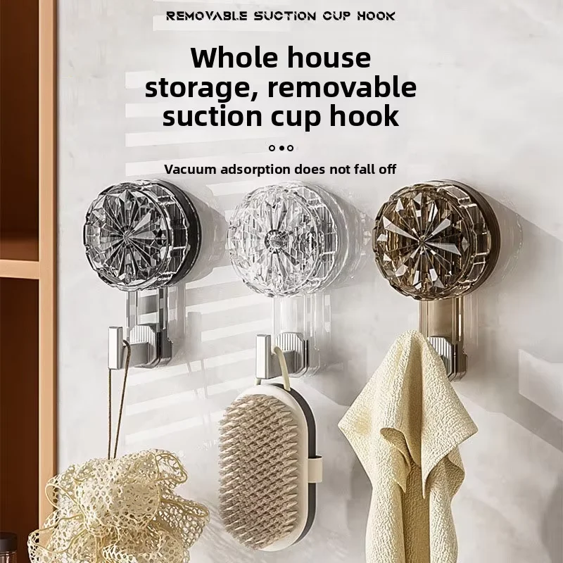 Household Bathroom Wall-Mounted Suction Cup Hook Traceless Punch-Free Strong Adhesive 5kg Capacity High-End Feel