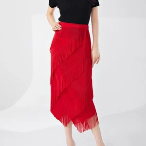 Women's Pleated Fashion Stretch Long Skirt Casual Pleated Tassel Design Irregular Printed Summer Women's Skirt