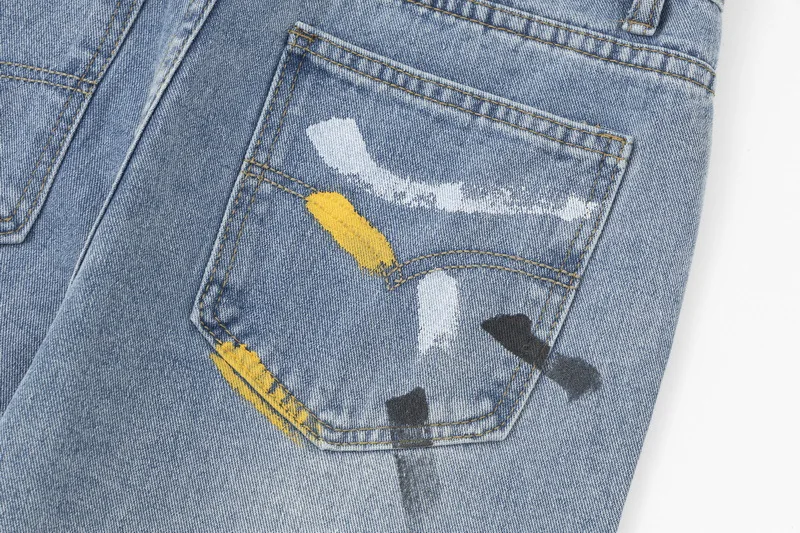 Populaire highstreet-designerjeans met wijde pijpen en inktprint voor mannen en vrouwen, modieus hip-hopstijl, loszittende rechte broek van denim