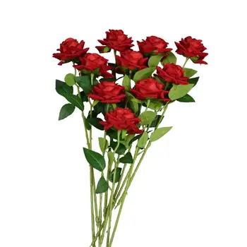 Hot Sale Single Velvet Artificial Flowers Bulk Wedding Arrangement Centerpiece Decorative Long Stem Red Rose