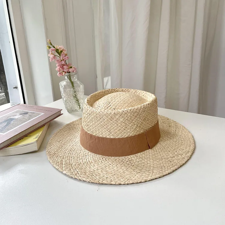 Summer Wide Brim Lafite Straw Handmade Fedora Straw Hat Men Women Summer Beach Jazz Hats