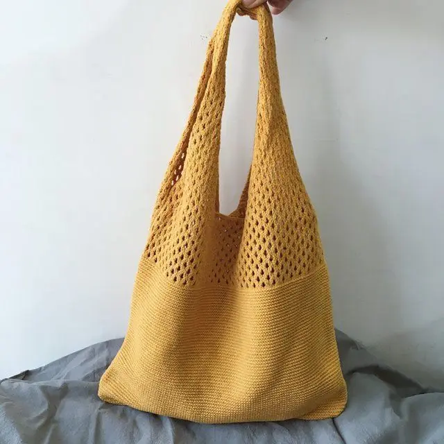 Whole Custom Summer Beach Bag Knitted Crochet Mesh Hollow Out Shoulder ...