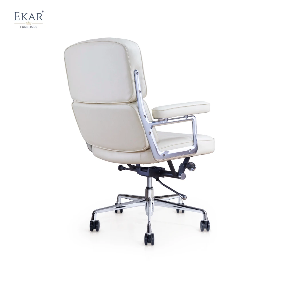 Electroplated Frame Office Chair with Soft Top-Grain Leather Armrests details