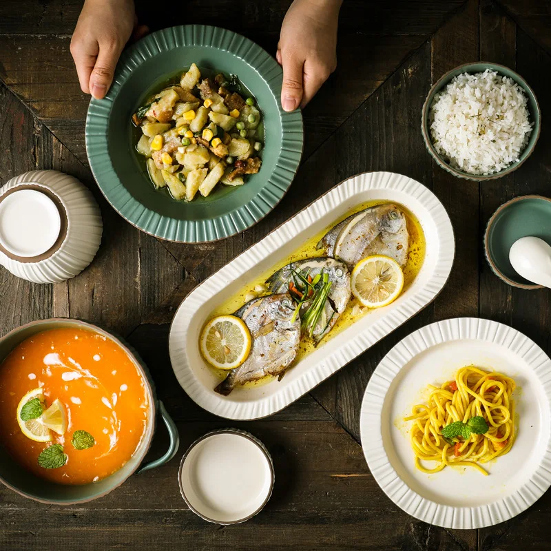 Arcopal Dinner Set Bowl Ceramic Tableware Combination Suit Underglaze Large Capacity Good-looking Soup Plate Soup Bowl