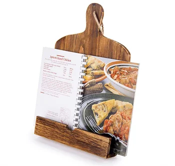 BSCI Rustic Paulownia Cutting Board Style Card Cookbook Holder Wood Recipe Book Stands For Display