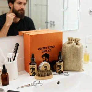6 in 1 Vegan Beard Care Grooming Kit 100% Natural Organic with Jojoba Oil Balm Smoothness Refreshing Anti-Dandruff