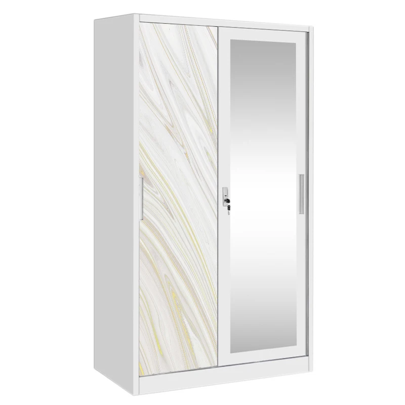 Modern Steel Sliding Wardrobe with Mirror for Durable Bedroom Organization