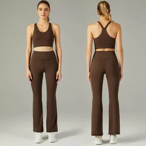 Hot Selling Factory Sexy Yoga Wear Set Sports Bra Flared Pants Custom Logo