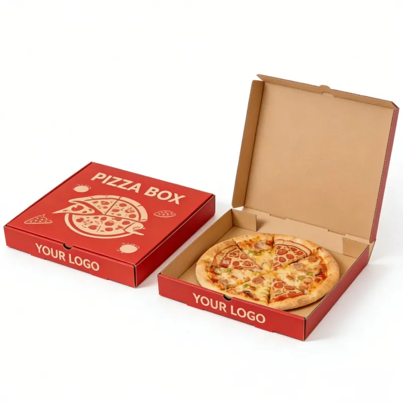 Biológiailag lebontható papírlemez pizzás doboz, hullámpapír, újrahasznosítható házhoz szállításhoz szolgáló doboz, élelmiszer-biztonsági minőségű, 10, 12 vagy 14 hüvelykes pizzás doboz házhoz szállításhoz