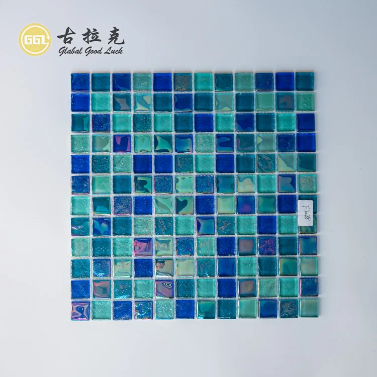 Iridescent Blue Green Glass Mosaic Tile Swimming Pool Tile Wall Decoration