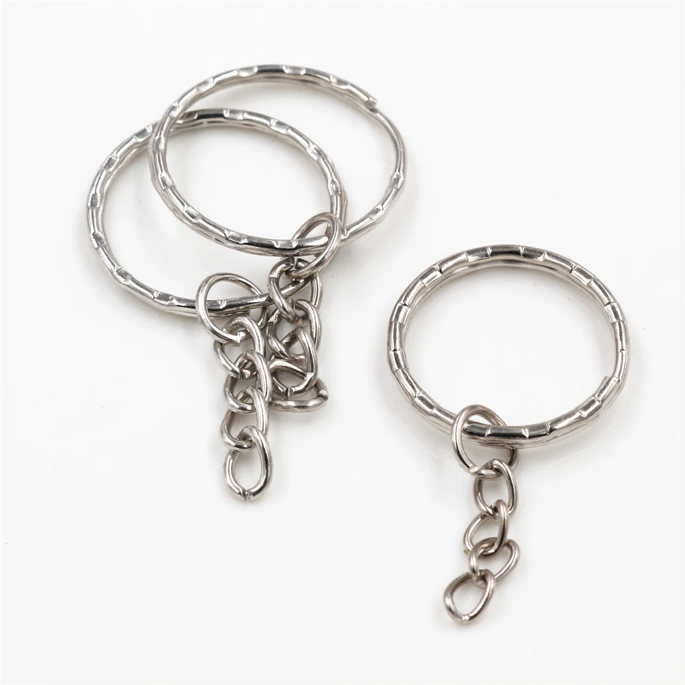Lots 25mm Polished Silver Keyring Keychain Split Ring Short Chain Key Rings US 