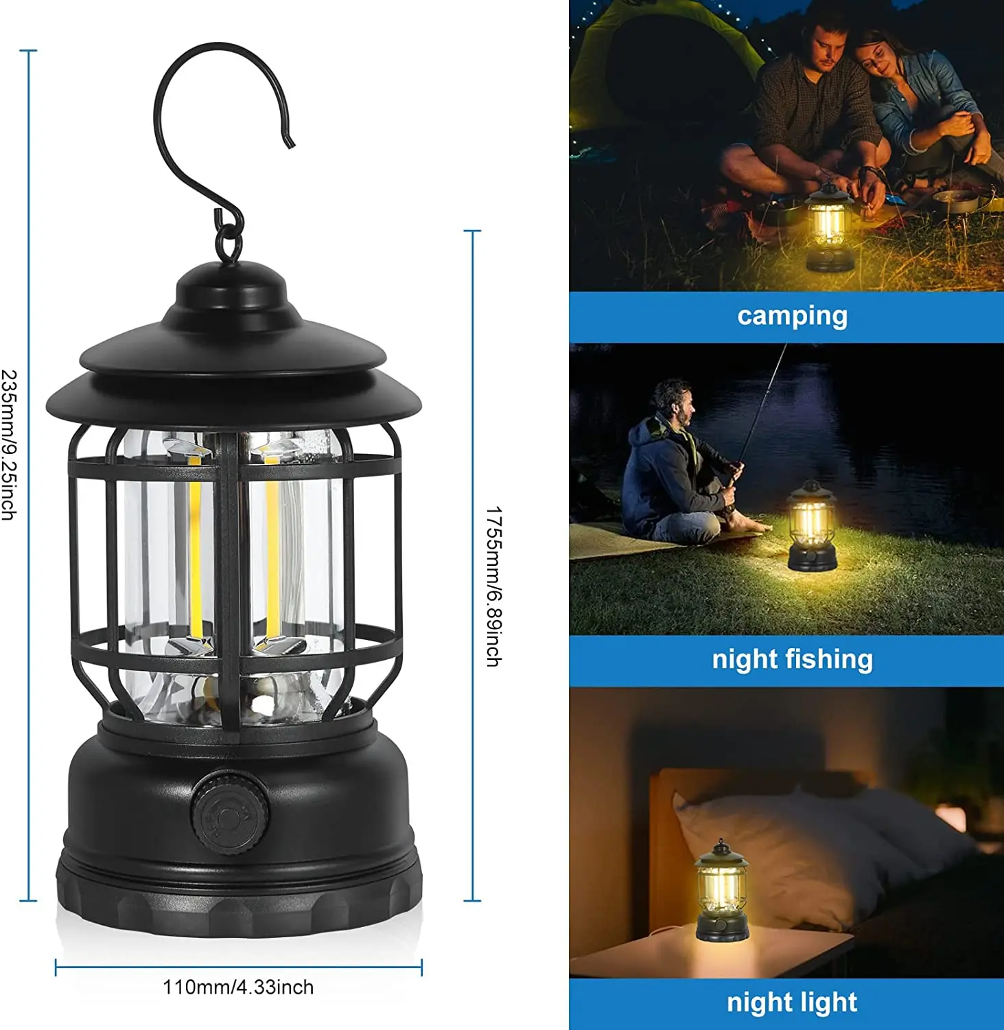 Outdoor Portable Waterproof Rechargeable Dimmable Courtyard Hiking Vintage Retro Camping Lantern Tent Lamp Night Light details