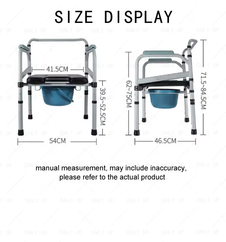 Upholstered Folding Commode Chair With Armrests Adjustable Anti-Skid Shower Chair For Disabled Hospital Patient