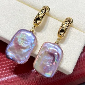 New Cross-Border Fine Stud Earrings Purple Square Baroque Magic Color Special-Shape Freshwater Pink Pearl Beads Natural Earrings