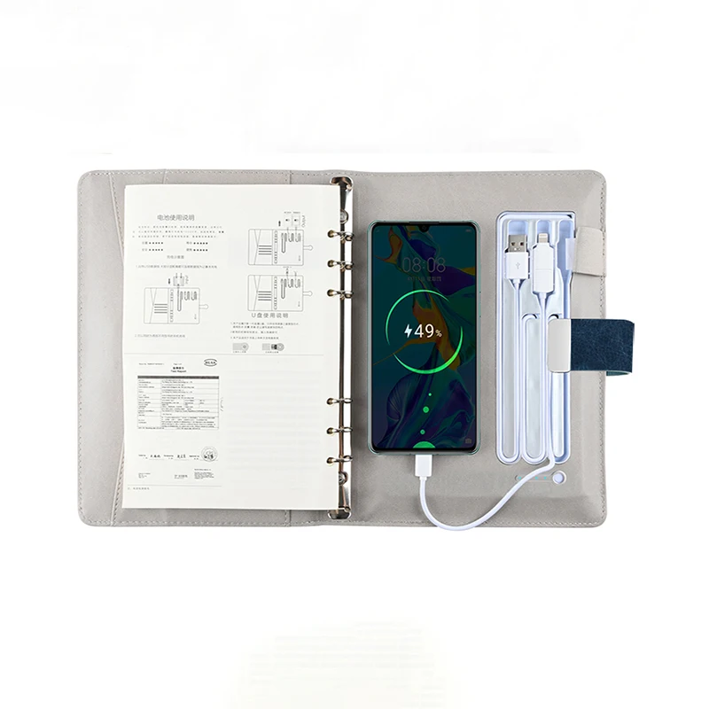 Элегантный кожаный блокнот на подкладке цветная Настройка блокировка отпечатков пальцев дневник с зарядным банком и USB-диском