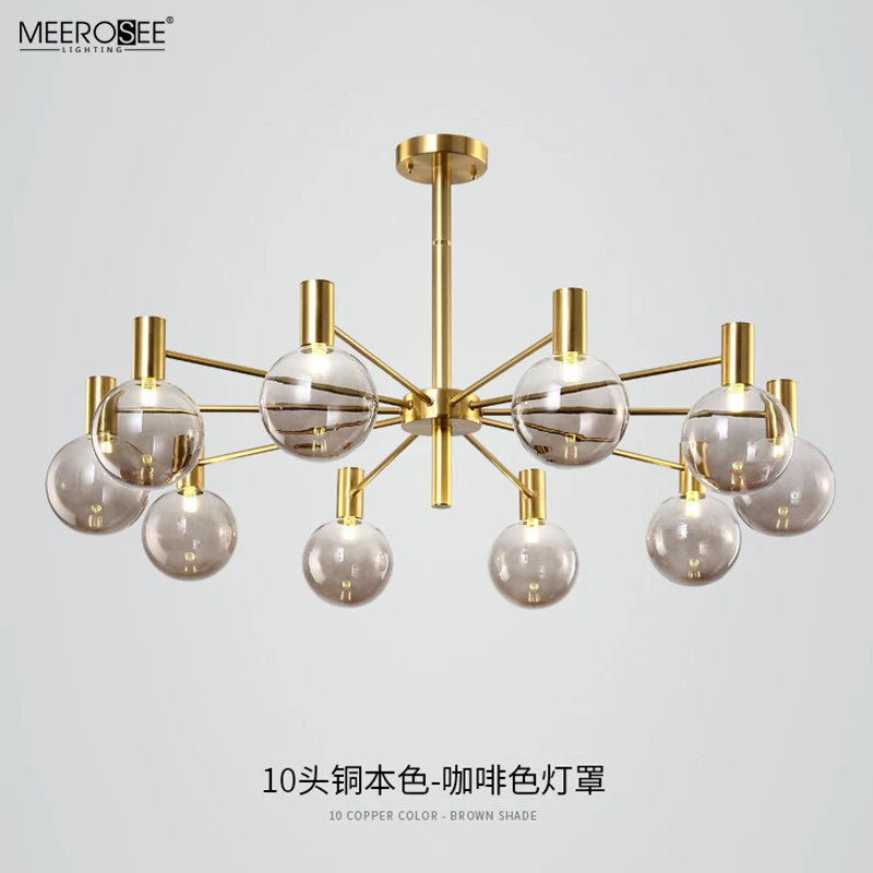 Meerosee Modern Brass Chandelier and Hanging Lamps Glass Globe Shade Chandelier Luxury Modern MD86771