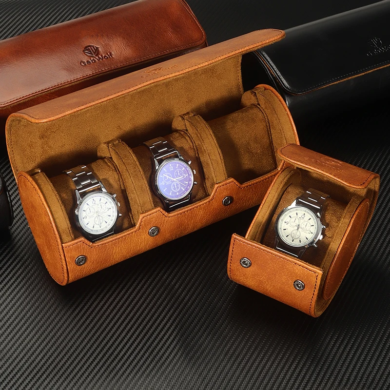 Genuine Leather 6 Slots Watch Roll Case Handmade Travel Watches Storage  Pouch