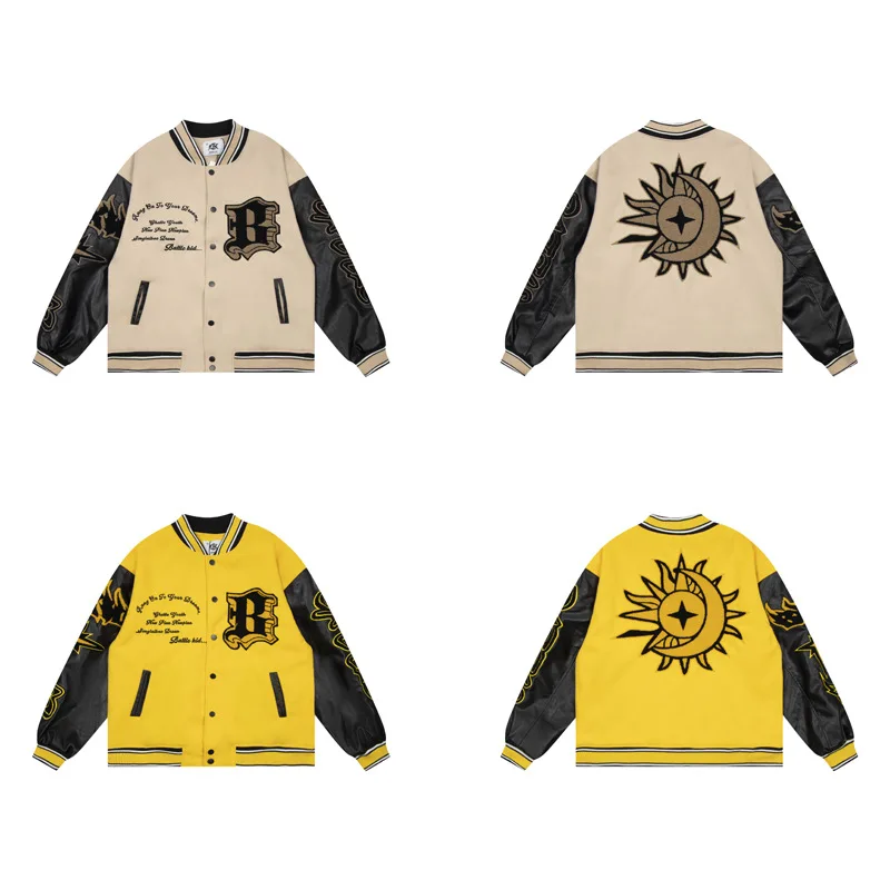 High Quality Men Chenille Embroidery Leather Sleeves Custom Baseball Letterman Varsity Jacket_voghion.com