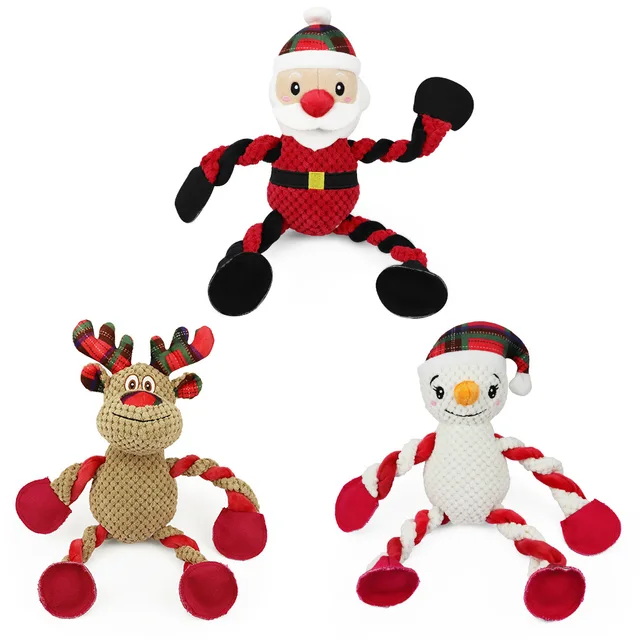 In Stock Pet Toys Dog Plush Toys Christmas Style Puppy Plush Dog Squeaky Plush Toys