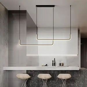 Zeal Lighting Nordic Minimalist Long Strip Hanging Lamp Kitchen Island Black Linear Pendant Light