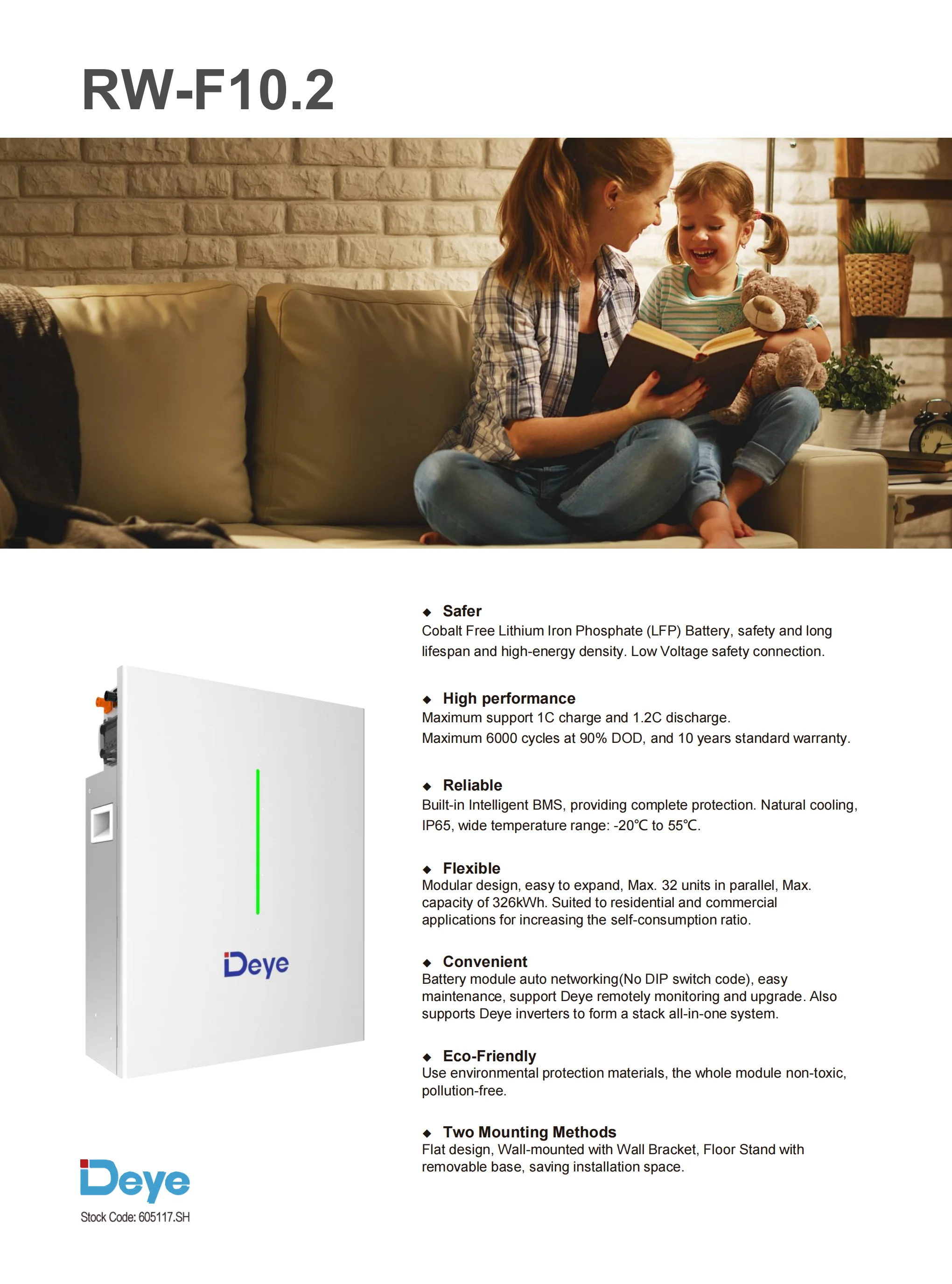 product high performance wall mounted deye rw f102 512v 200ah 10kwh ip65 energy storage lifepo4 lithium battery solar 10 year warranty-2