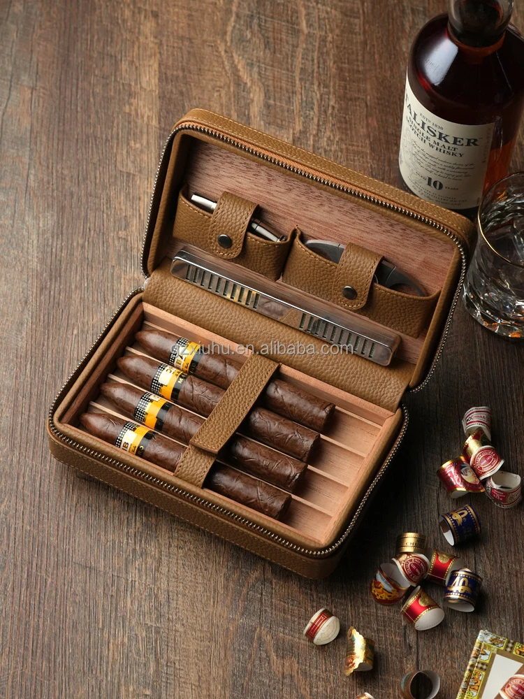 20 Pieces Custom Logo Leather Cigar Travel Humidor Set Wooden Travel