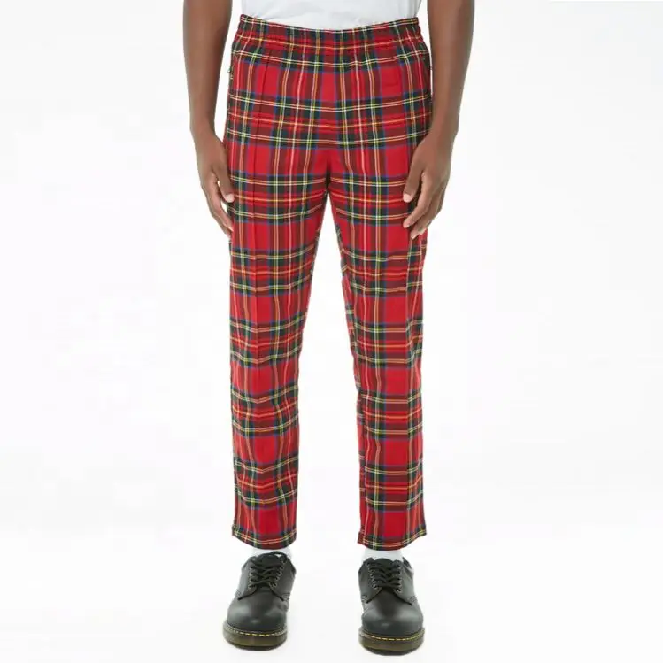 Fashion Spring Mens Slim Fit Red Plaid Pants With Slanted Zip Pockets - Buy Plaid  Pants,Mens Plaid Pants,Red Plaid Pants Product on 