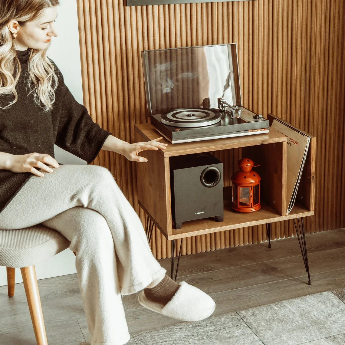 Range-disques Vinyle En Bois Et Acrylique - Présentation Claire Sur Table, 2 étages