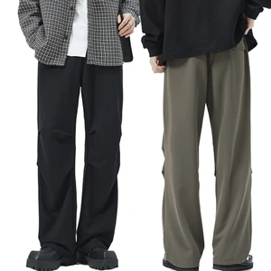 Men's Pleated Loose Wide-leg Casual Trousers with Draped Straight Legs