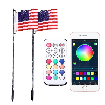 LED Whip Light with Flag Pole Remote Control Spiral RGB Chase Light Warning Lighted Antenna UTV ATV Off Road Truck Buggy Dune