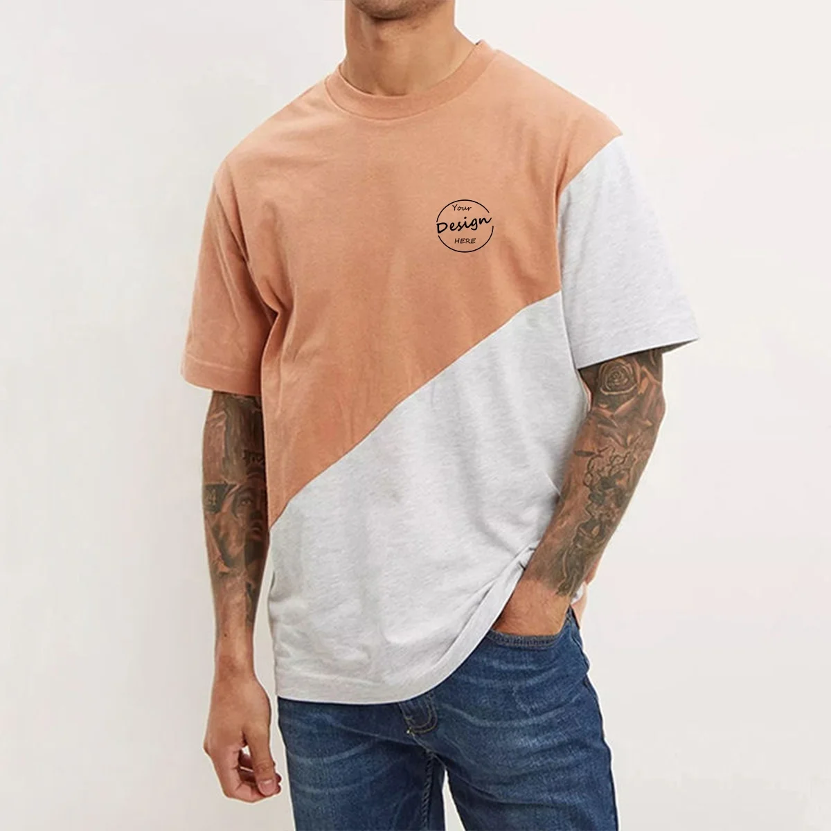 Wholesale 100%Cotton Color Block Regular Fit T Shirts T-shirt for Men Summer High Quality Gym Sports T-shirts