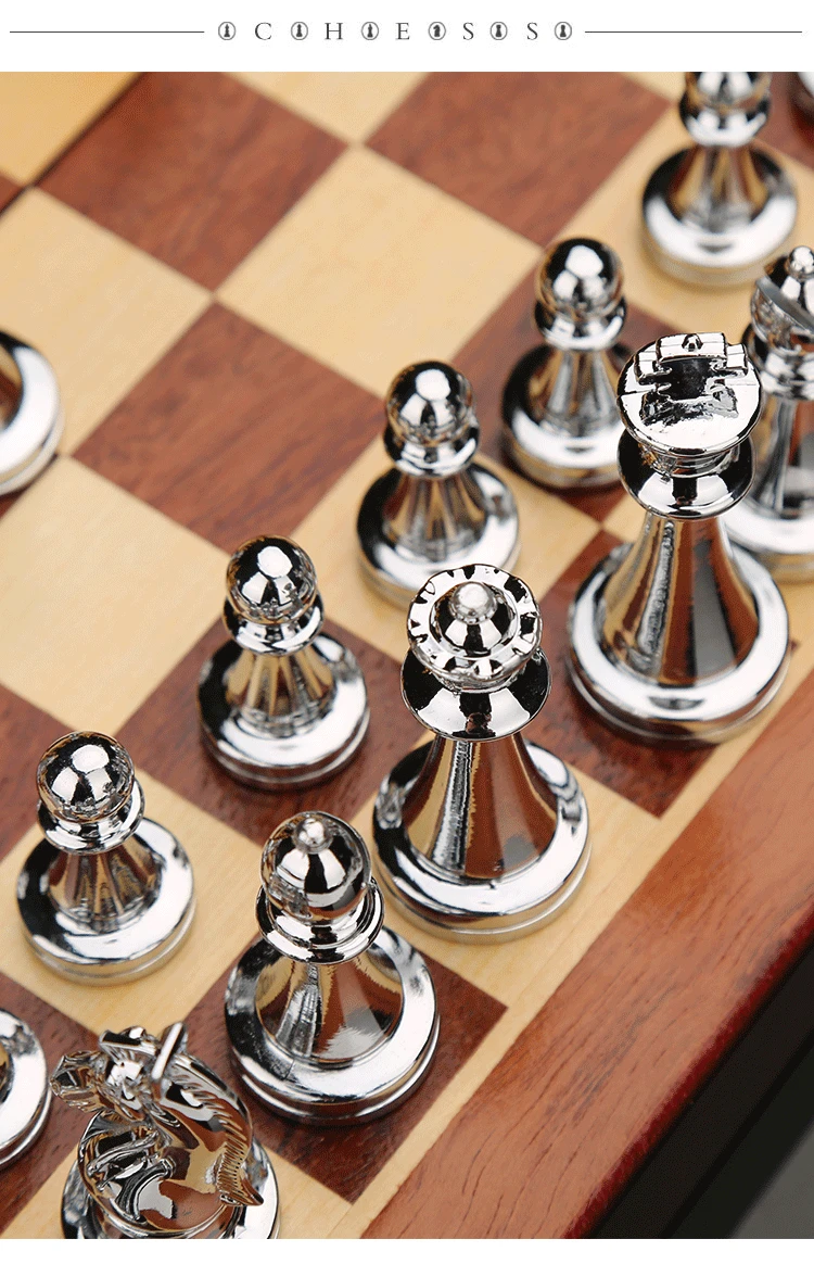 Luxury Chess Set Gift Box Metal Chess Pieces Wooden Chessboard Vintage