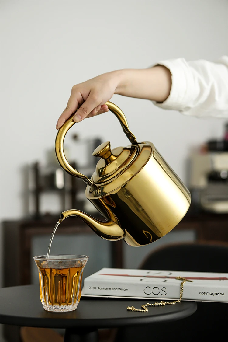 Family 1500 ml 2L Luxury Golden Stainless Steel 201mirror Polished No Leak Safety Coffee Tea Net Filter Boiling Hot Water Kettle